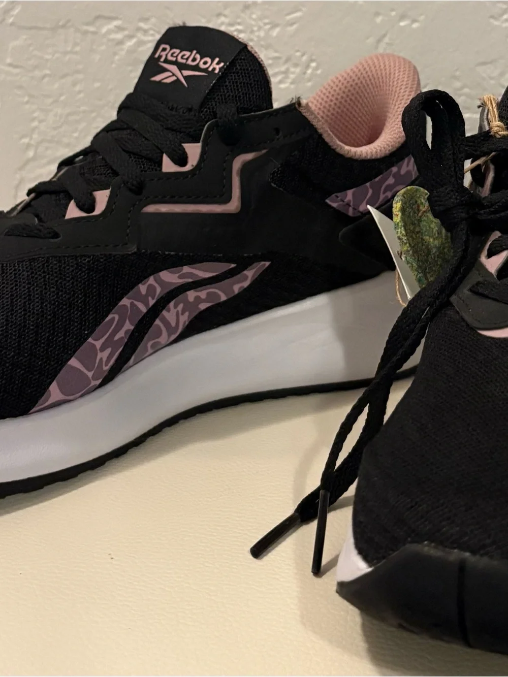 Reebok Black Shoe with Lilac Collar and Orange Insole